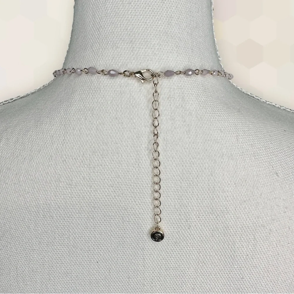 NEW Whimsical Mauve Mixed Stones & Chain Knotted Tassel Necklace